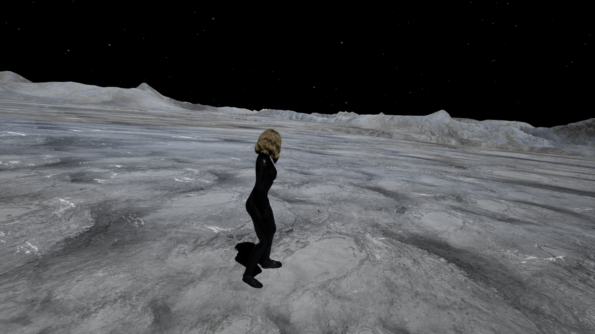 A restored player standing on the surface of another moon